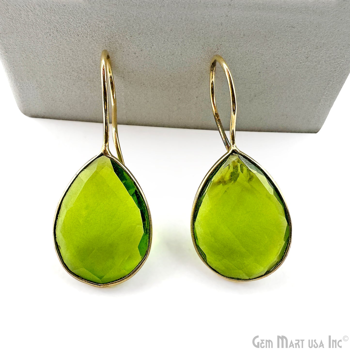 Peridot Pears 15x20mm Gold Plated Dangle Drop Hook Earring