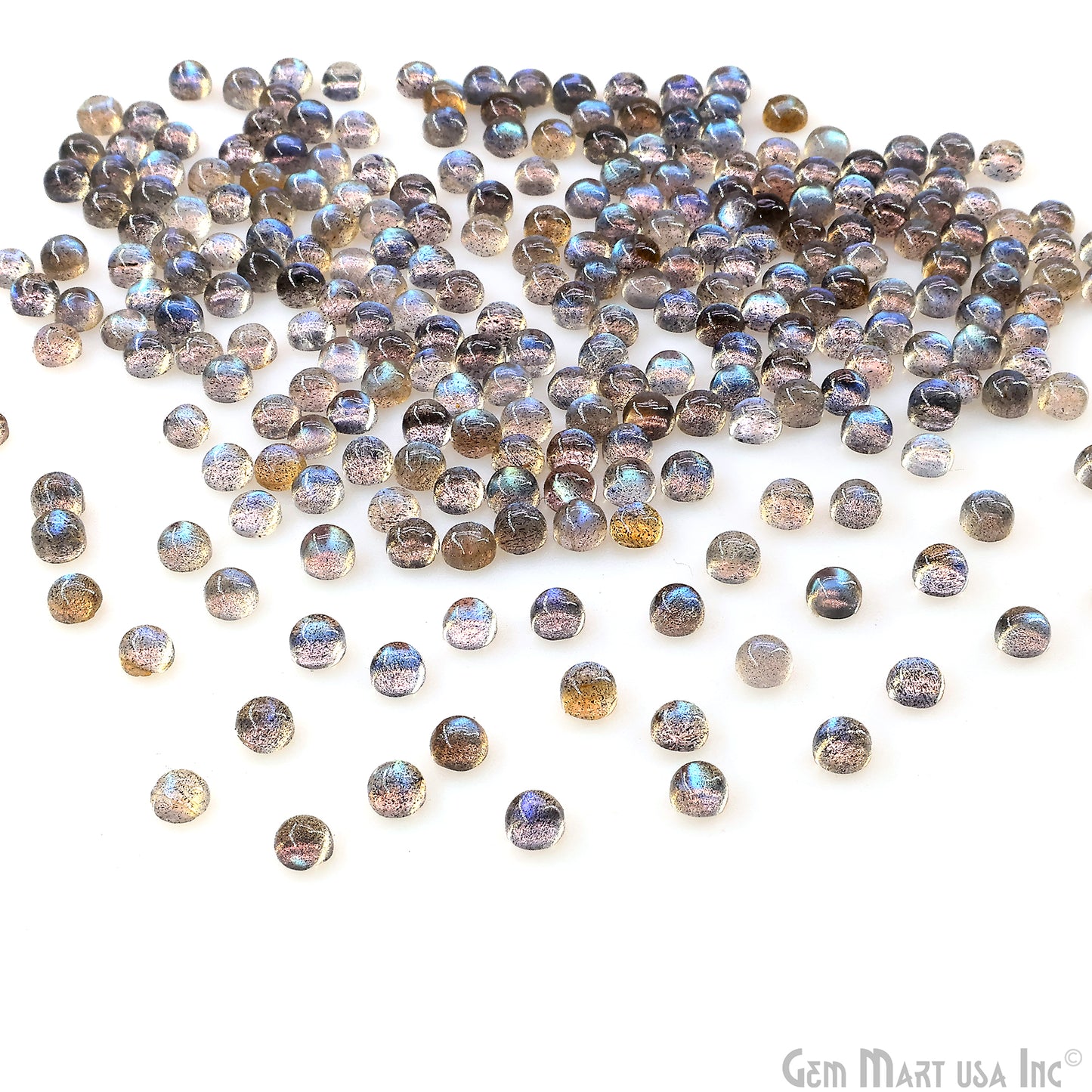 Labradorite Wholesale Gemstones, 100% Natural Semi-Precious Gems, Blue Flash Cabochon Loose Gems, 5mm, Round, 10PC Lot