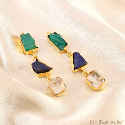 Rough Gemstone Bezel Setting 54x9mm Gold Plated Long Dangle Earring Pair Connectors
