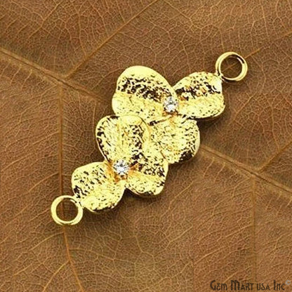 Cubic Zircon Pave 'Orchid Leaf' Gold Vermeil Charm For Bracelet & Pendants 1pc