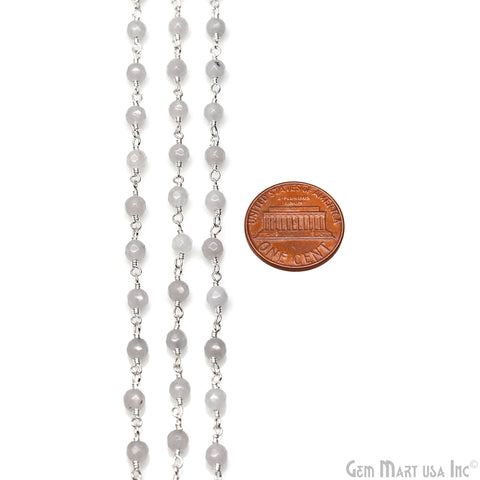 White Jade 4mm Faceted Beads Silver Wire Wrapped Rosary