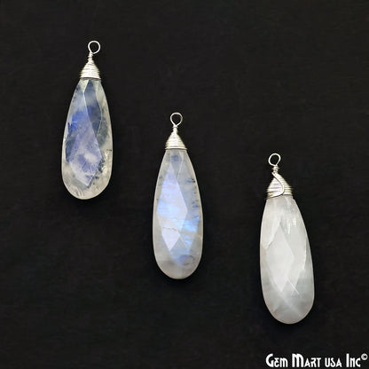 Rainbow Moonstone Pear 37x10mm Silver Wire Wrapped Single Bail Gemstone Connector