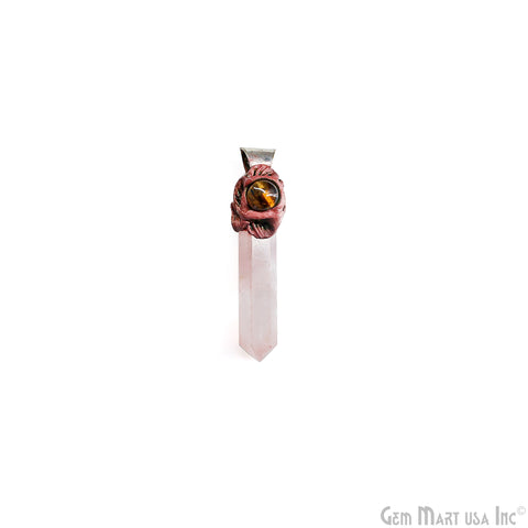 Rose Quartz with Tiger Eye Polymer Clay Crystal Pendant, Silver Dowsing Single Bail Pendant