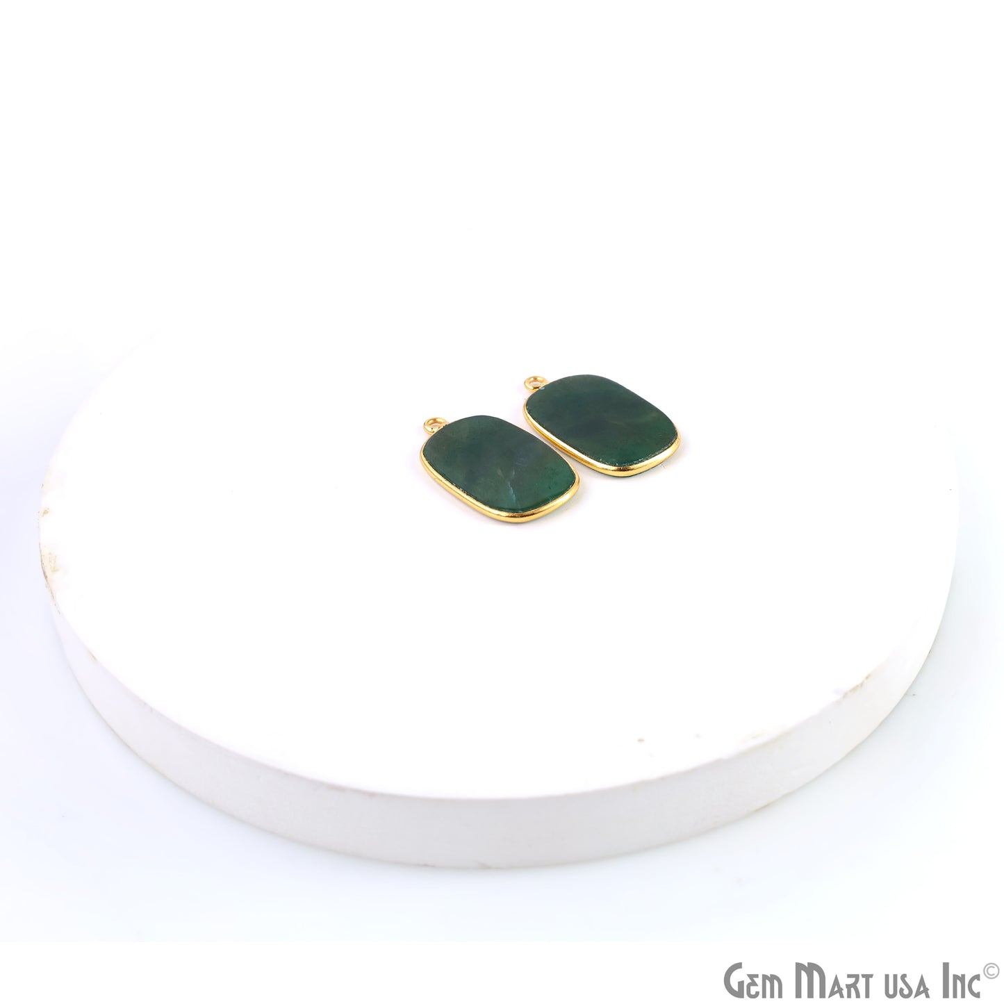 Green Onyx Octagon Gold Plated Single Bail Bezel Smooth Slab Slice Thick Gemstone Connector 30x17mm 1 Pair