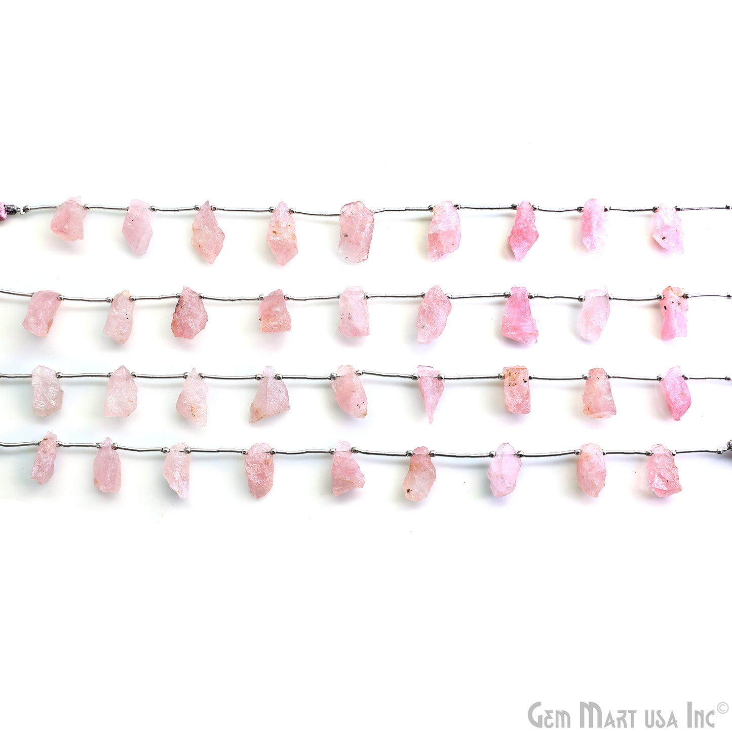 Rose Quartz Rough Beads, 9.5 Inch Gemstone Strands, Drilled Strung Briolette Beads, Free Form, 12x20mm