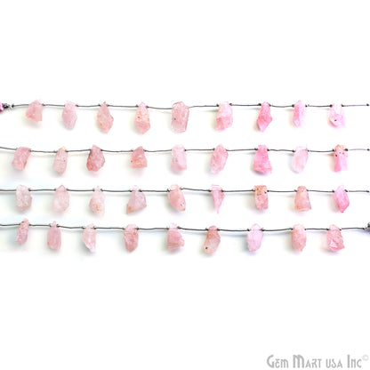 Rose Quartz Rough Beads, 9.5 Inch Gemstone Strands, Drilled Strung Briolette Beads, Free Form, 12x20mm