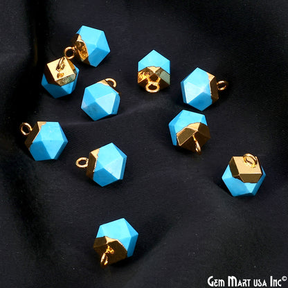 Gemstone Hexagonal Prism Shape Pendant 12x10mm Gold Plated Charm for DIY Jewelry