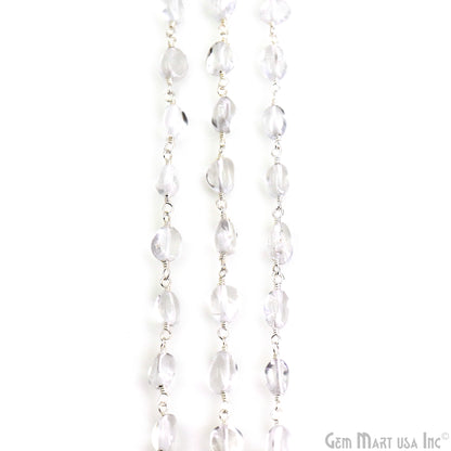 Crystal Tumble Beads 8x5mm Silver Wire Wrapped Rosary Chain