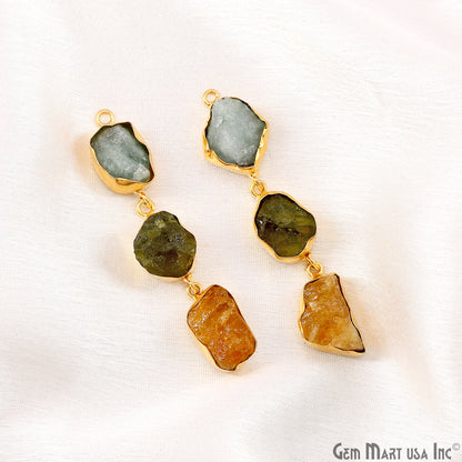 Rough Gemstone Bezel Setting 58x9mm Gold Plated Long Dangle Earring Pair Connectors