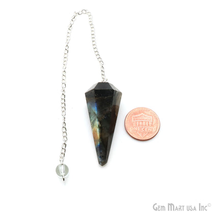 Labradorite Crystal Dowsing Pendulum - Natural Gemstone Pendant with Silver Chain