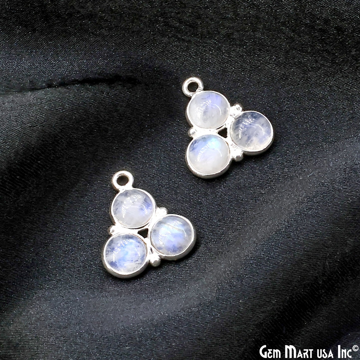 Rainbow Moonstone Gemstone 16x13mm Prong Setting Silver Plated Component Connector