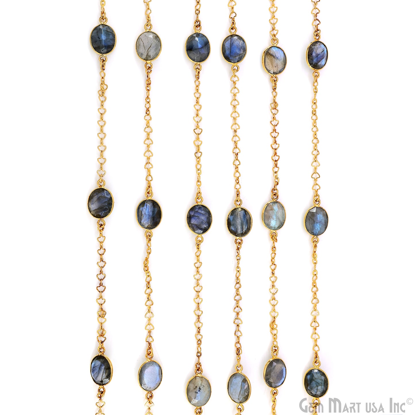 Labradorite Oval 10x12mm Gold Plated Link Bezel Connector Chain