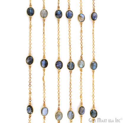 Labradorite Oval 10x12mm Gold Plated Link Bezel Connector Chain