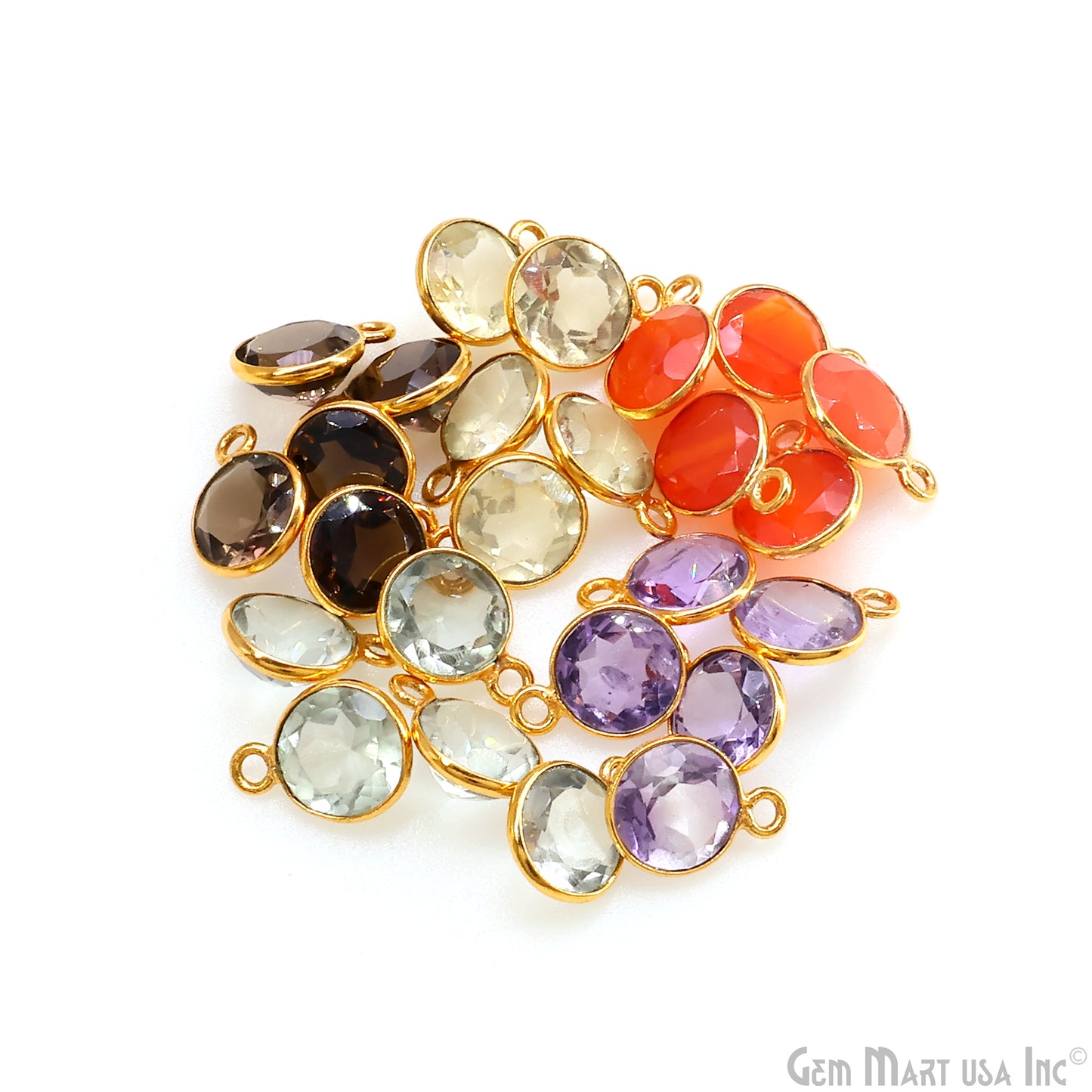 Round 6mm Brilliant Cut Gold Plated Bezel Single Bail Gemstone Connector