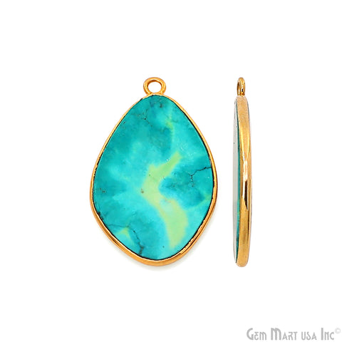 Turquoise Free Form Gold Plated Bezel Smooth Slab Slice Thick Gemstone Connector 29x17mm 1 Pair