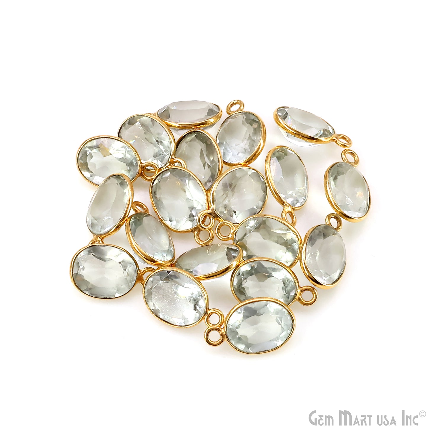 Oval 8x10mm Brilliant Cut Gold Plated Bezel Single Bail Connector