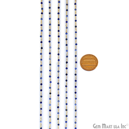 Sodalite 2-2.5mm Tiny Beads Gold Plated Wire Wrapped Rosary Chain