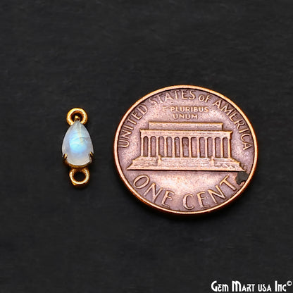 Rainbow Moonstone Cabochon Pears Prong Gold Plated Bail Connector