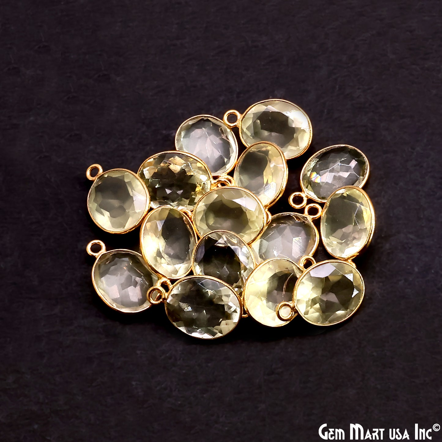 Lemon Topaz 10x12mm Oval Brilliant Cut Gold Plated Bezel Single Bail Connector