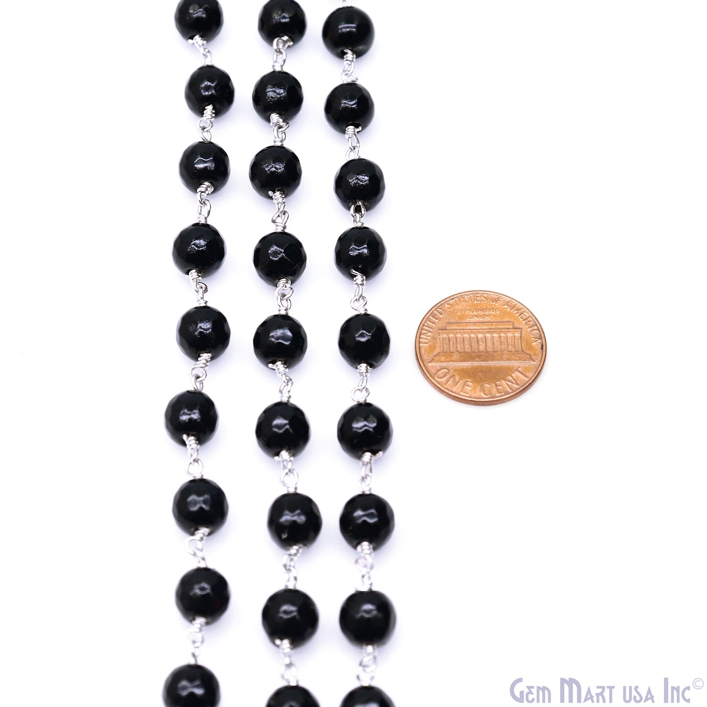 Black Jade Faceted Beads 8mm Silver Plated Gemstone Rosary Chain