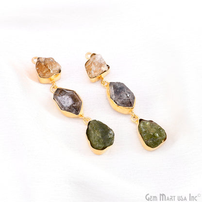 Rough Gemstone Bezel Setting 58x9mm Gold Plated Long Dangle Earring Pair Connectors