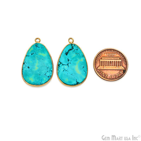 Turquoise Free Form Gold Plated Bezel Smooth Slab Slice Thick Gemstone Connector 28x17mm 1 Pair