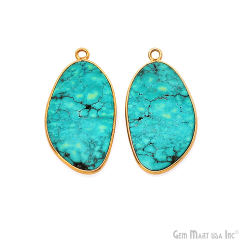 Turquoise Free Form Gold Plated Bezel Smooth Slab Slice Thick Gemstone Connector 30x16mm 1 Pair