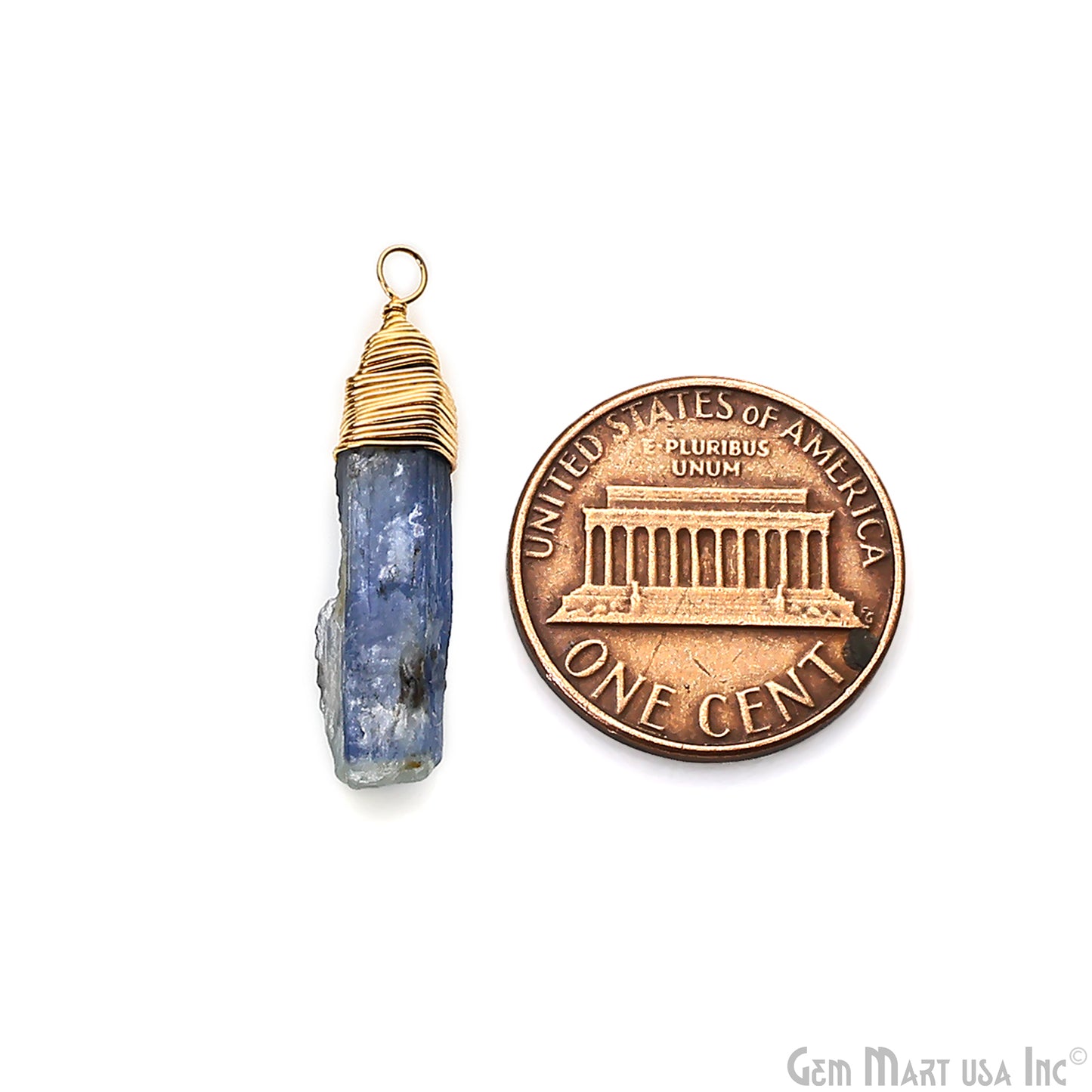 Kyanite Gold Wire Wrapped 23x4mm Jewelry Making Rough Shape Single Bail Connector