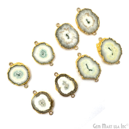 Agate Slice 23x42mm Gold Electroplated Gemstone Earring Connector 1 Pair