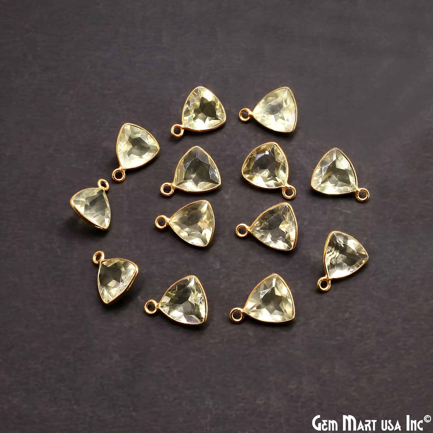 Lemon Topaz Trillion 10mm Brilliant Cut Gold Plated Bezel Single Bail Gemstone Connector