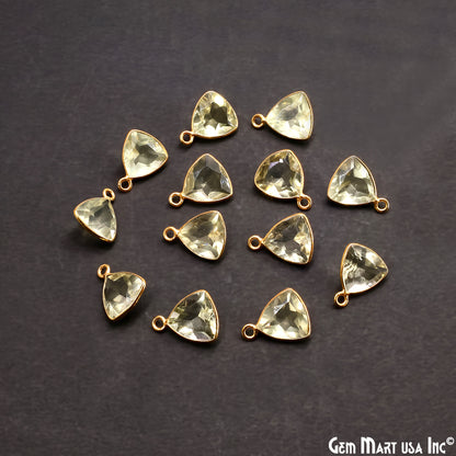 Lemon Topaz Trillion 10mm Brilliant Cut Gold Plated Bezel Single Bail Gemstone Connector