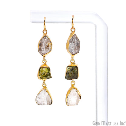 Rough Gemstone Bezel Setting 53x10mm Gold Plated Long Dangle Earring Pair Connectors