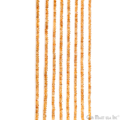 Citrine Faceted Round Drilled Beads 3-4mm Waist Beads, Rondelle Bead Strand 14 Inch