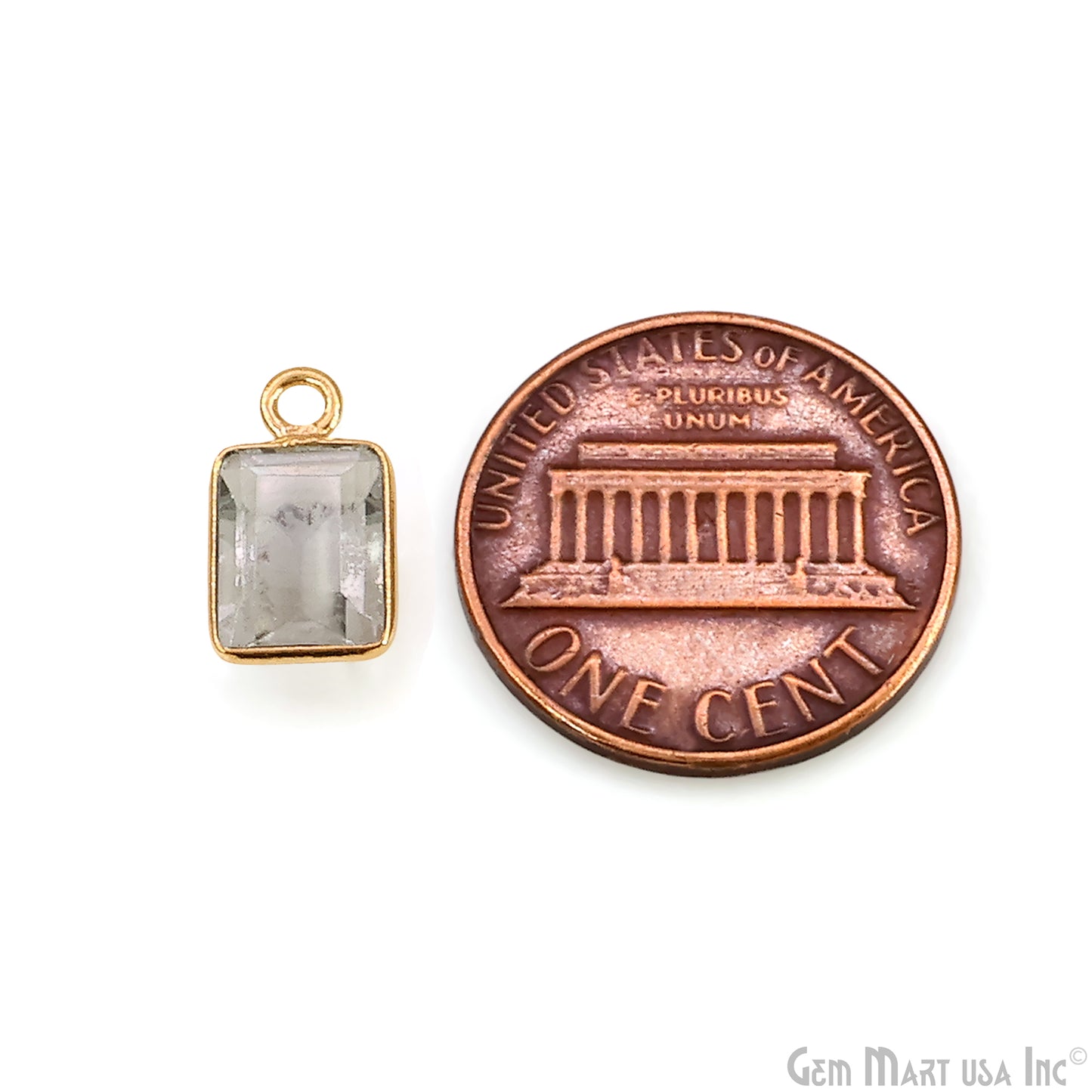 Green Amethyst Octagon 6x8mm Brilliant Cut Gold Plated Bezel Single Bail Gemstone Connector