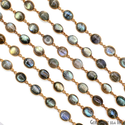 Labradorite Cabochon 9x11mm Oval Shape Gold Plated Bezel Continuous Connector Chain