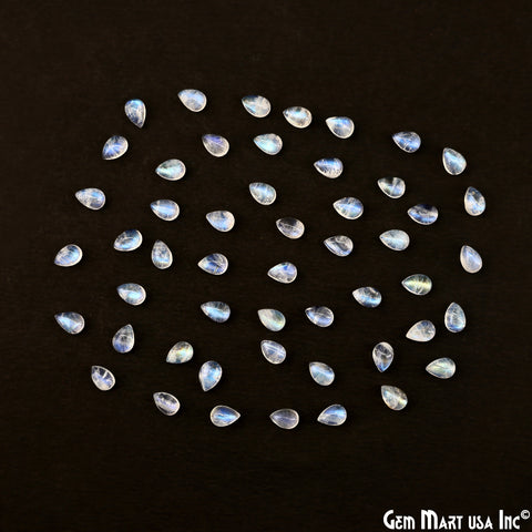 5Ct Rainbow Moonstone Pears Cabochon AAA+ Quality Blue Flash Tiny Gems 6x4mm