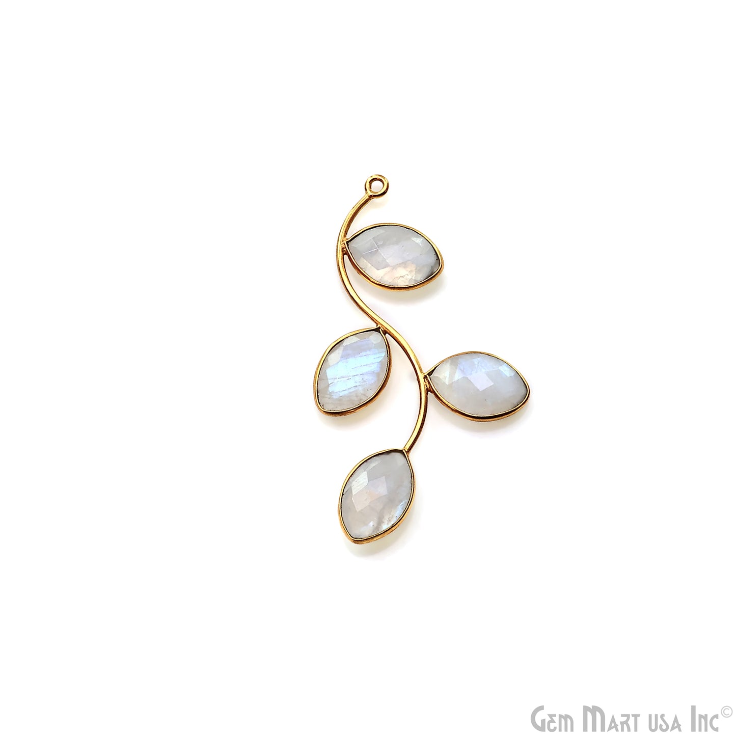 Rainbow Moonstone Gold Plated 48x29mm Leaf Dangle Finding Component