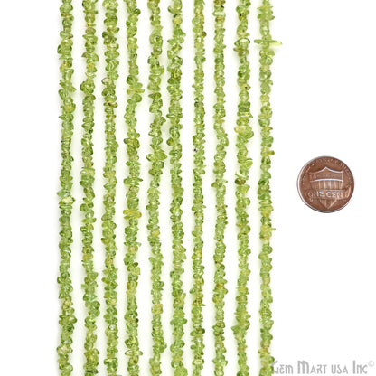 Peridot Chip Beads, 34 Inch, Natural Chip Strands, Drilled Strung Nugget Beads, 3-7mm, Polished, GemMartUSA (CHPD-70001)