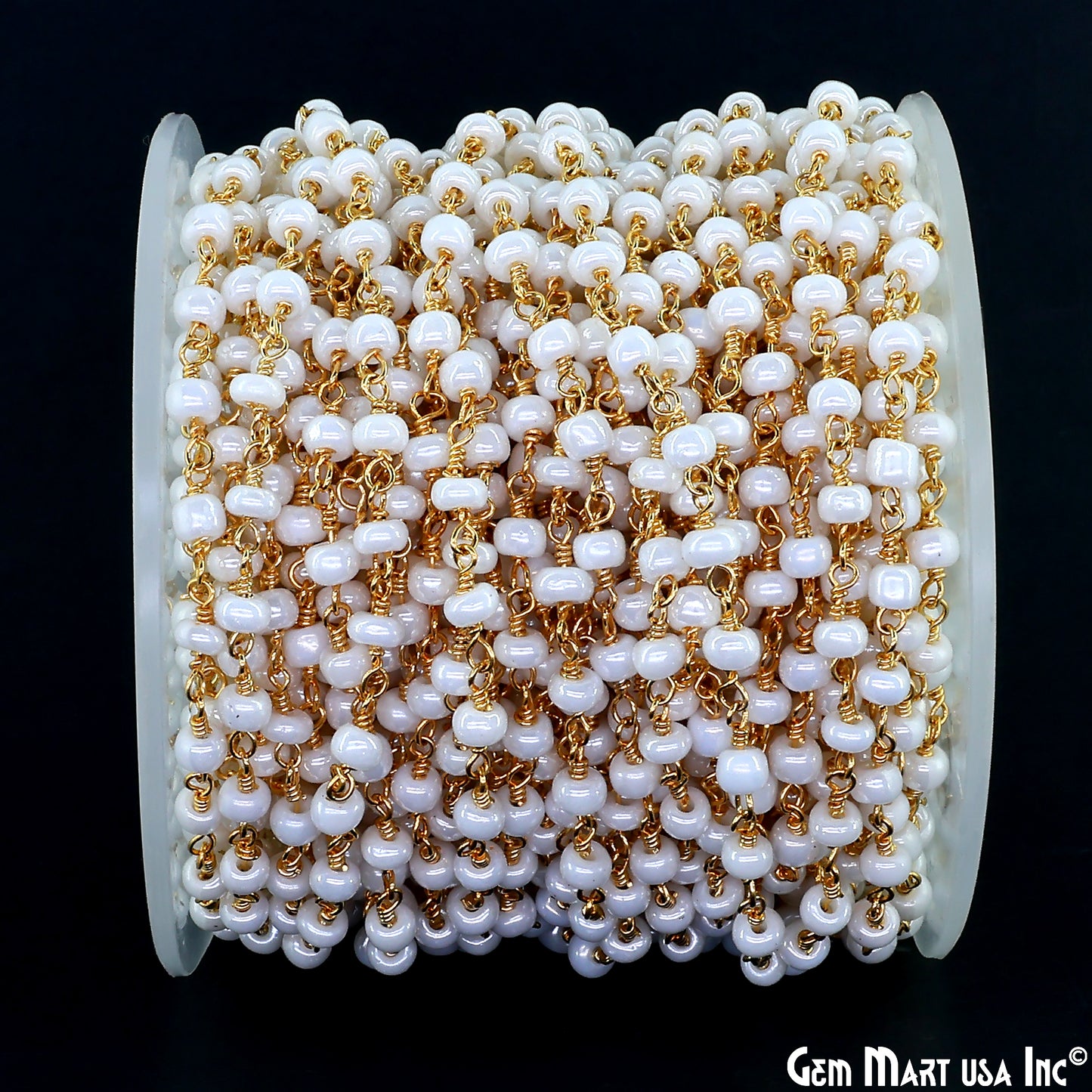 Pearl Cabochon Beads 4mm Gold Wire Wrapped Rosary Chain