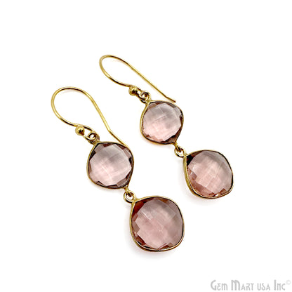 Morganite Golden Gold Plated Long Dangle Drop Hook Earring