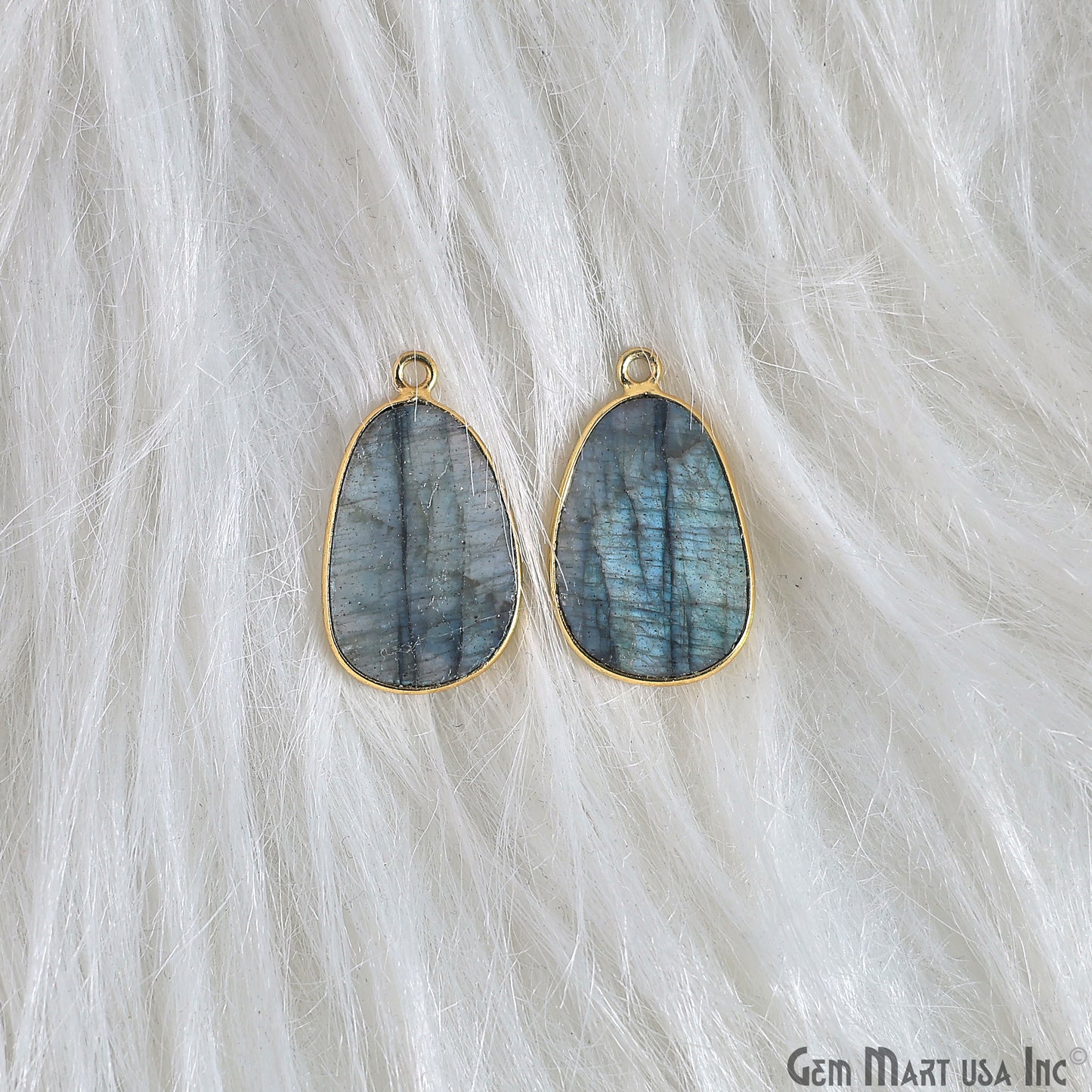 Labradorite Pears Gold Plated Single Bail Bezel Smooth Slab Slice Thick Gemstone Connector 29x16mm 1 Pair