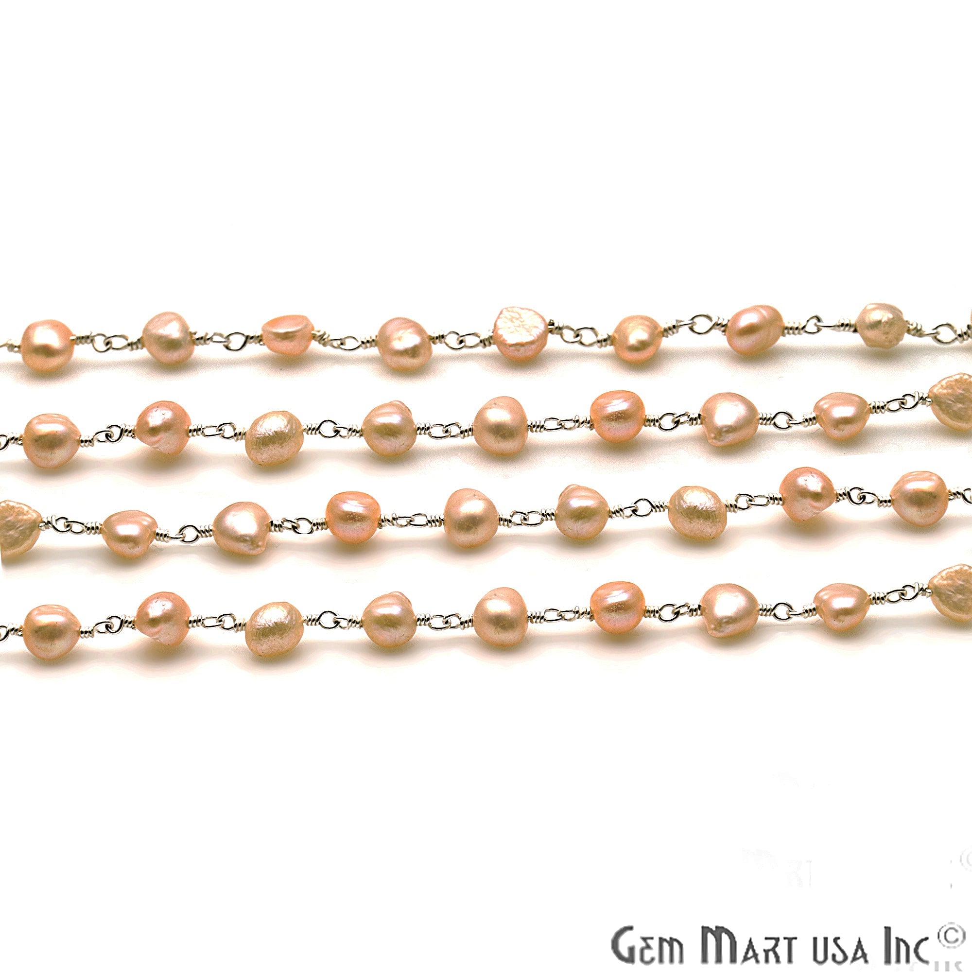 Pink Freshwater Pearl Nugget Beads 10-15mm Silver Plated Wire Wrapped Rosary Chain - GemMartUSA