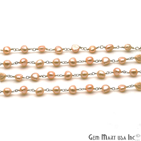 Pink Freshwater Pearl Nugget Beads 10-15mm Silver Plated Wire Wrapped Rosary Chain - GemMartUSA