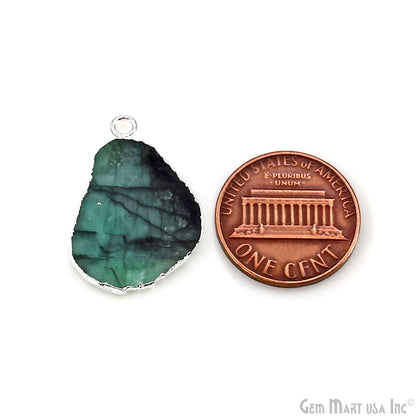 Emerald Free Form 28x15mm Electroplated Gemstone Single Bail Connector