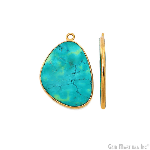 Turquoise Free Form Gold Plated Bezel Smooth Slab Slice Thick Gemstone Connector 28x19mm 1 Pair