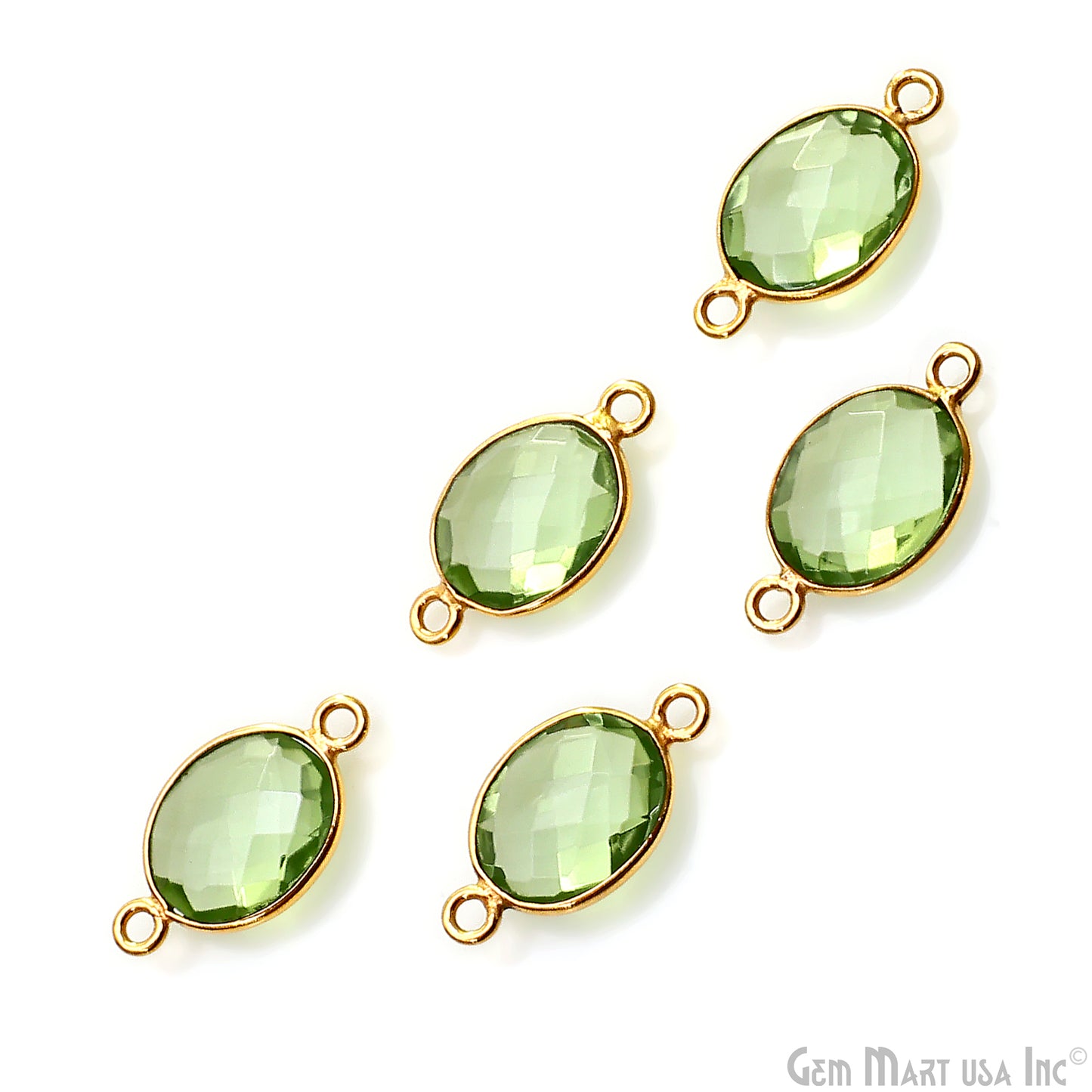 Green Amethyst 8x10mm Oval Double Bail Gold Bezel Gemstone Connector