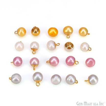 Pearl Round Cabochon Charm With Gold Electroplated Cap Single Bail Pendant