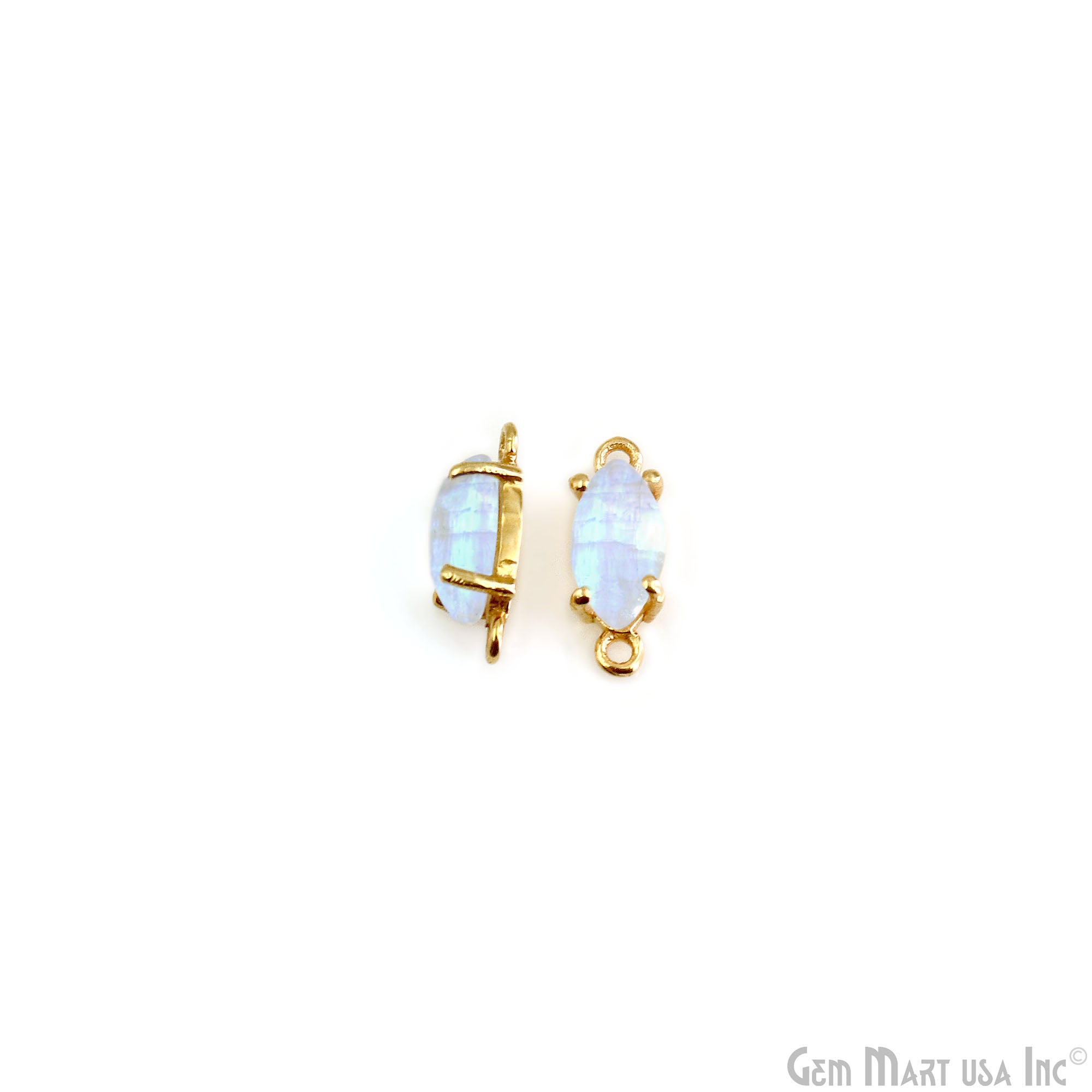 Flashy Moonstone 5x10mm Cabochon Marquise Prong Gold Setting Double Bail Gemstone Connector