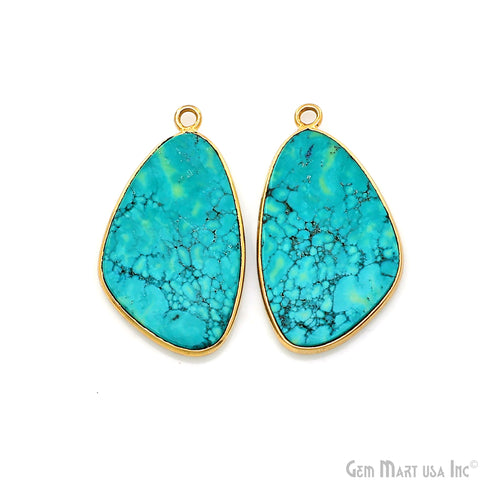 Turquoise Free Form Gold Plated Bezel Smooth Slab Slice Thick Gemstone Connector 30x16mm 1 Pair