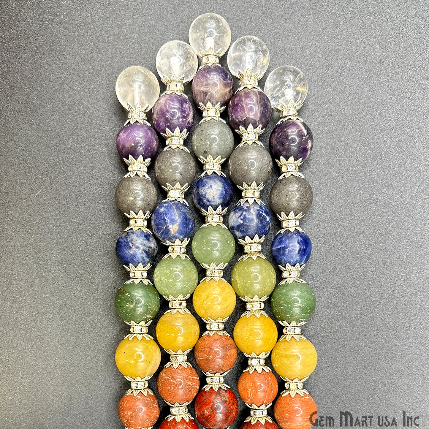 7 Chakra Round Crystal Wand 7-Inch,18mm Tumbled Stones with Crystal Ball for Spiritual Healing, Energy Balancing & Aura Cleansing